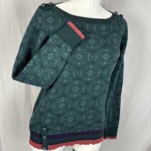 Joe Browns CASHMERE/COTTON Jacquard Sweater Womens US 8, UK 12 Green